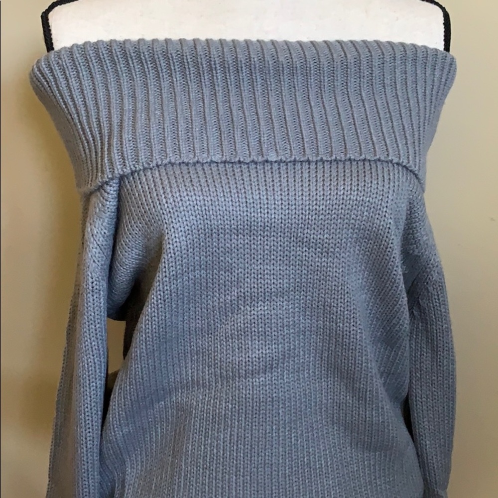 New Gray Turn-Down Off-the-Shoulder Sweater - Picture 7 of 7